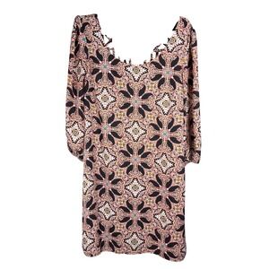 As U Wish Womens Boho Medallion Paisley Lattice Back Shift Dress Pink Black S